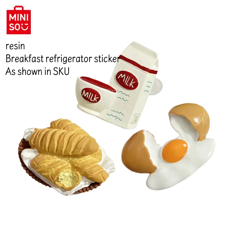 Miniso Creative  Style Breakfast Milk Fried Eggs Bread Baking Refrigerator Sticker Magnetic Sticker Magnet Stone 3D Coffee Cup