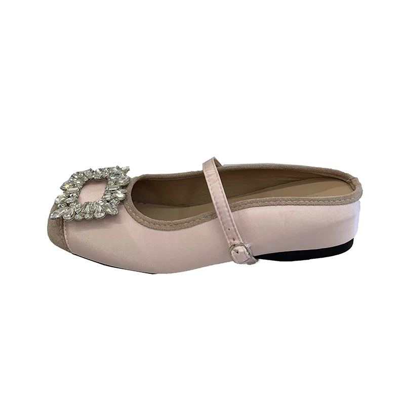 Elevation sandal Mules wanita, selop kristal dangkal luar ruangan