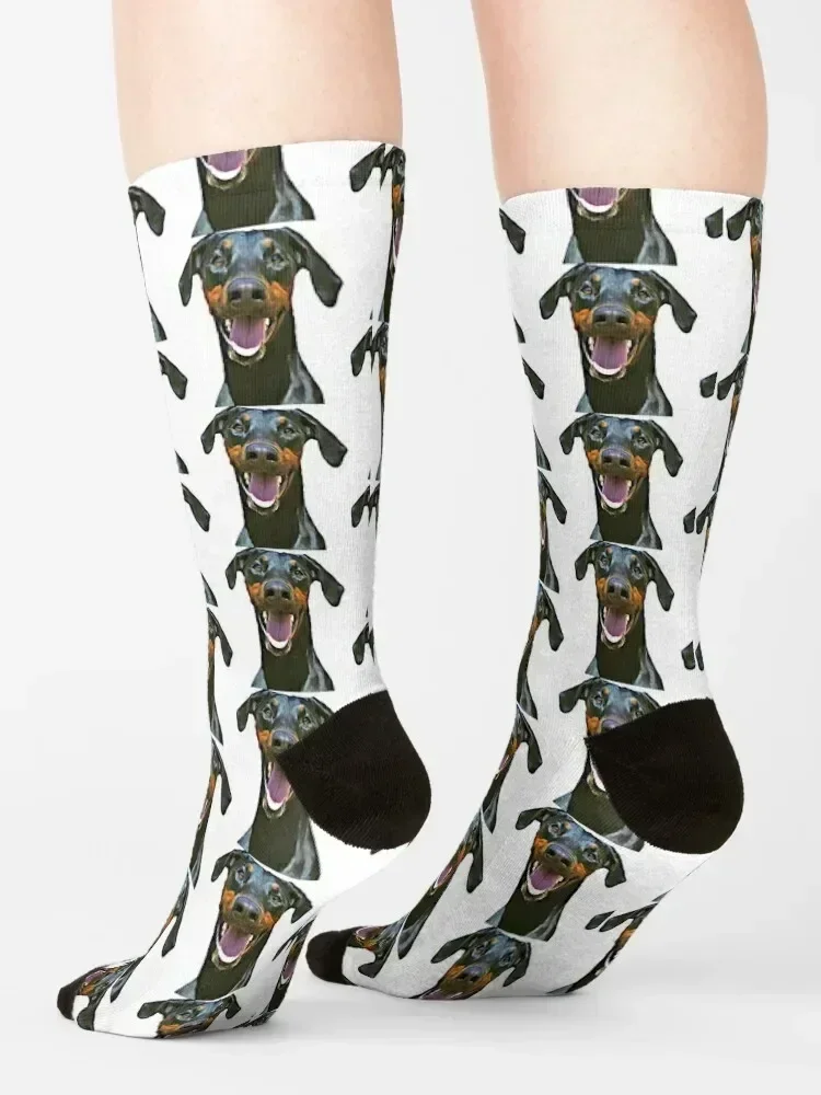 Doberman Sticker - Natural Ears Socks snow colored football fashionable Men Socks Women's