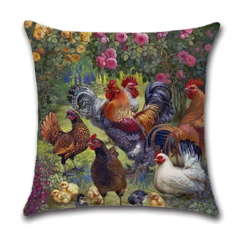 Farm Cock Throw Pillow Cases Cute Farm Animals Pillowcase Garden Chair Pillow Cover Bedroom Decoration Luxury Sofa Bed 45x45cm