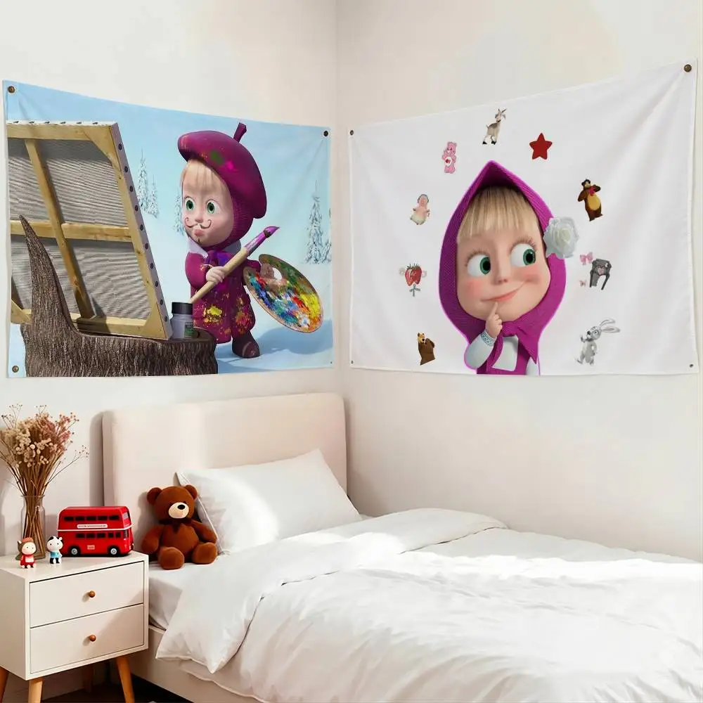 Cartoon Masha and the Bears-s Flag Suitable For Party Club Outdoor Interior Wall Decoration Banner Fans Gift