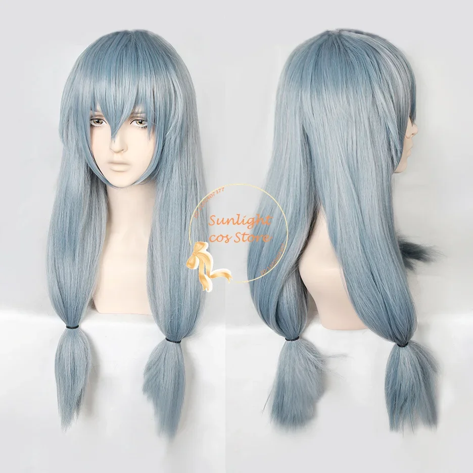 

Anime Mahito Cosplay Wigs Long Light Blue Wig Heat Resistant Synthetic Hair Mahito Ponytail Clip Style Cosplay Wig + Wig Cap