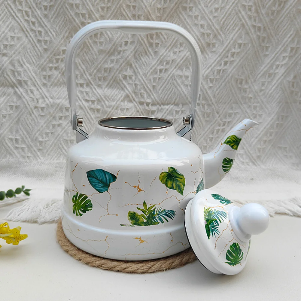 

Retro Enamel Tea Kettle 1.1L Vintage Stovetop Water Pot for Home Dorm Hotel Practical Lightweight Easy Pour Handle