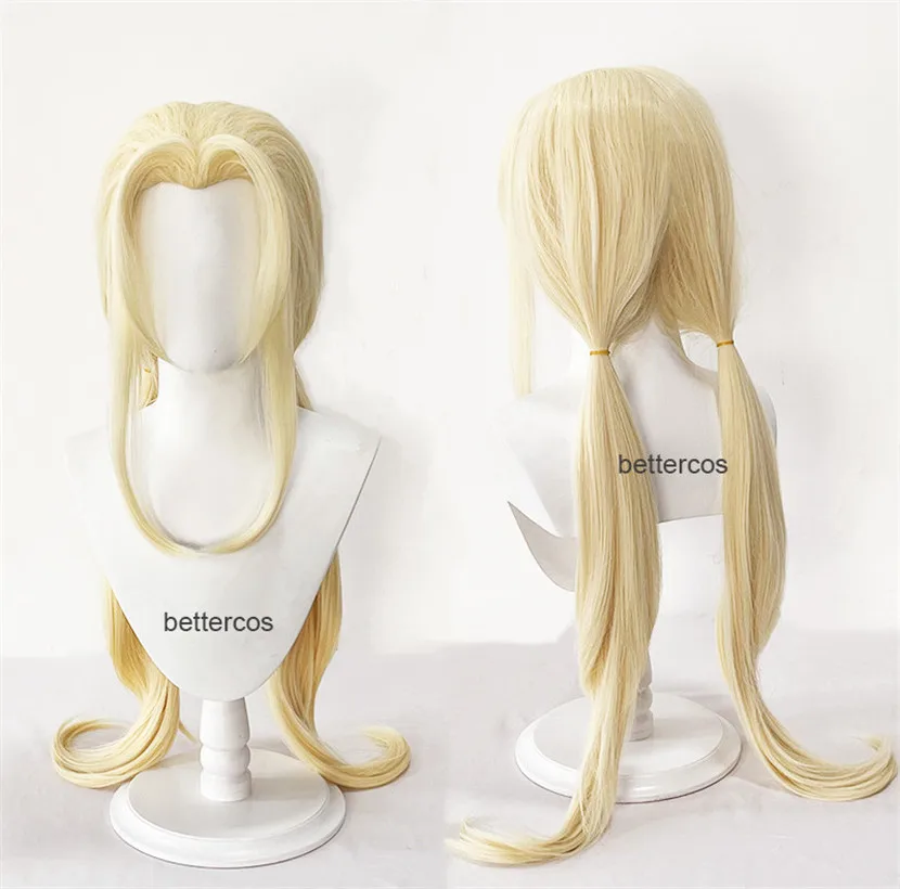 Anime Tsunade Cosplay Wig 100cm Long Yellow Tsunade Wigs Heat Resistant Synthetic Hair Party Cosplay Costume Wigs + Wig Cap