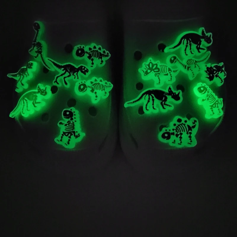 New Jibbitz Fluorescent Black And White Dinosaur Series Luminous Pvc Shoes Charms For Clogs Shoe Decoration Festival Party Gifts