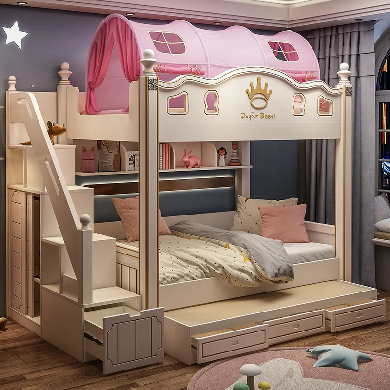 

Bunk Bed Bunk Bed Two-Layer Bunk Bed Girl Princess Bed Solid Wood Height-Adjustable Bed Wooden Bed Mother and Child Double