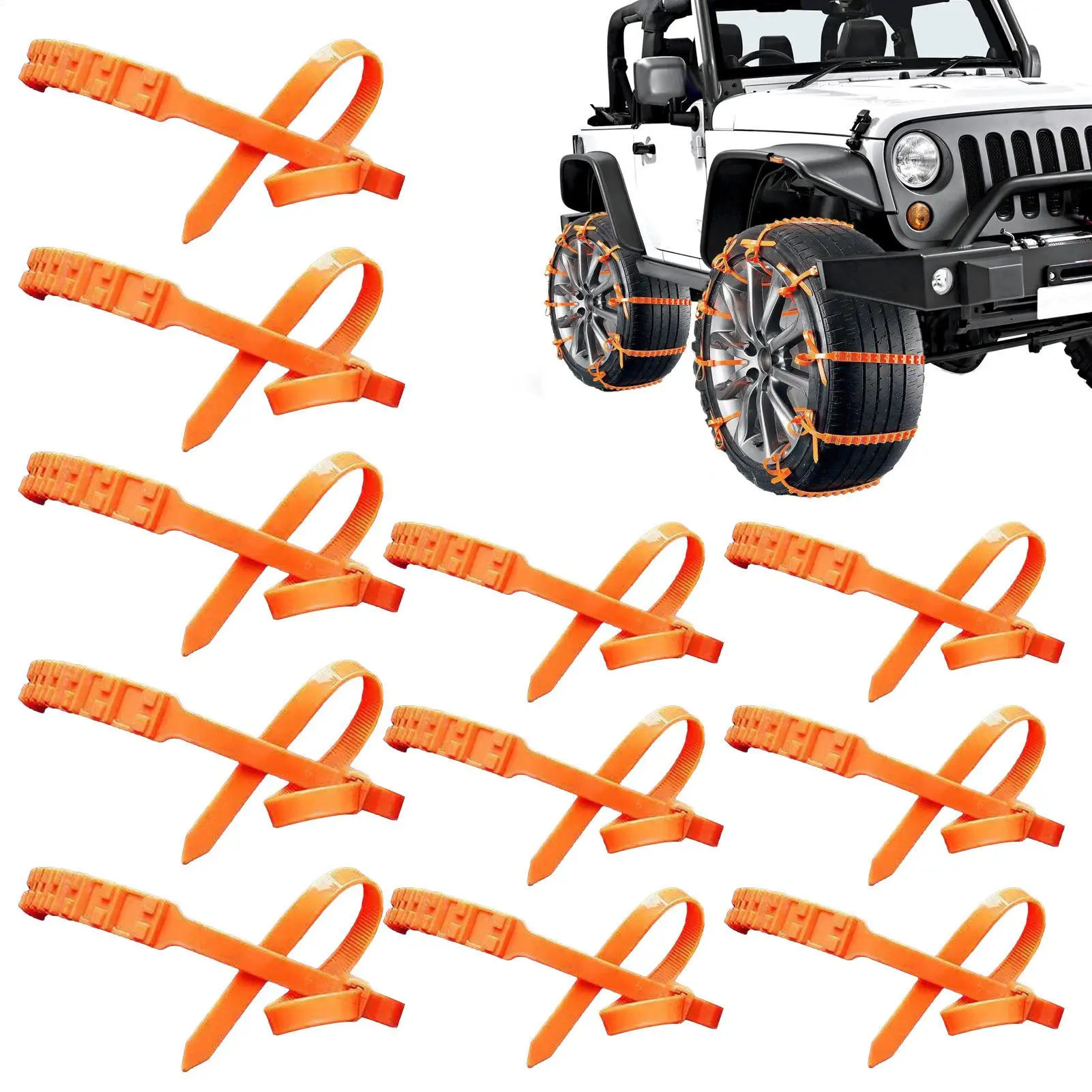 Snow Chains for Car Tires 10 Pieces Non-Slip Snow Tire Zip Ties Automotive Wheel Anti-Skid Chain for Sedan SUV Truck Outdoor