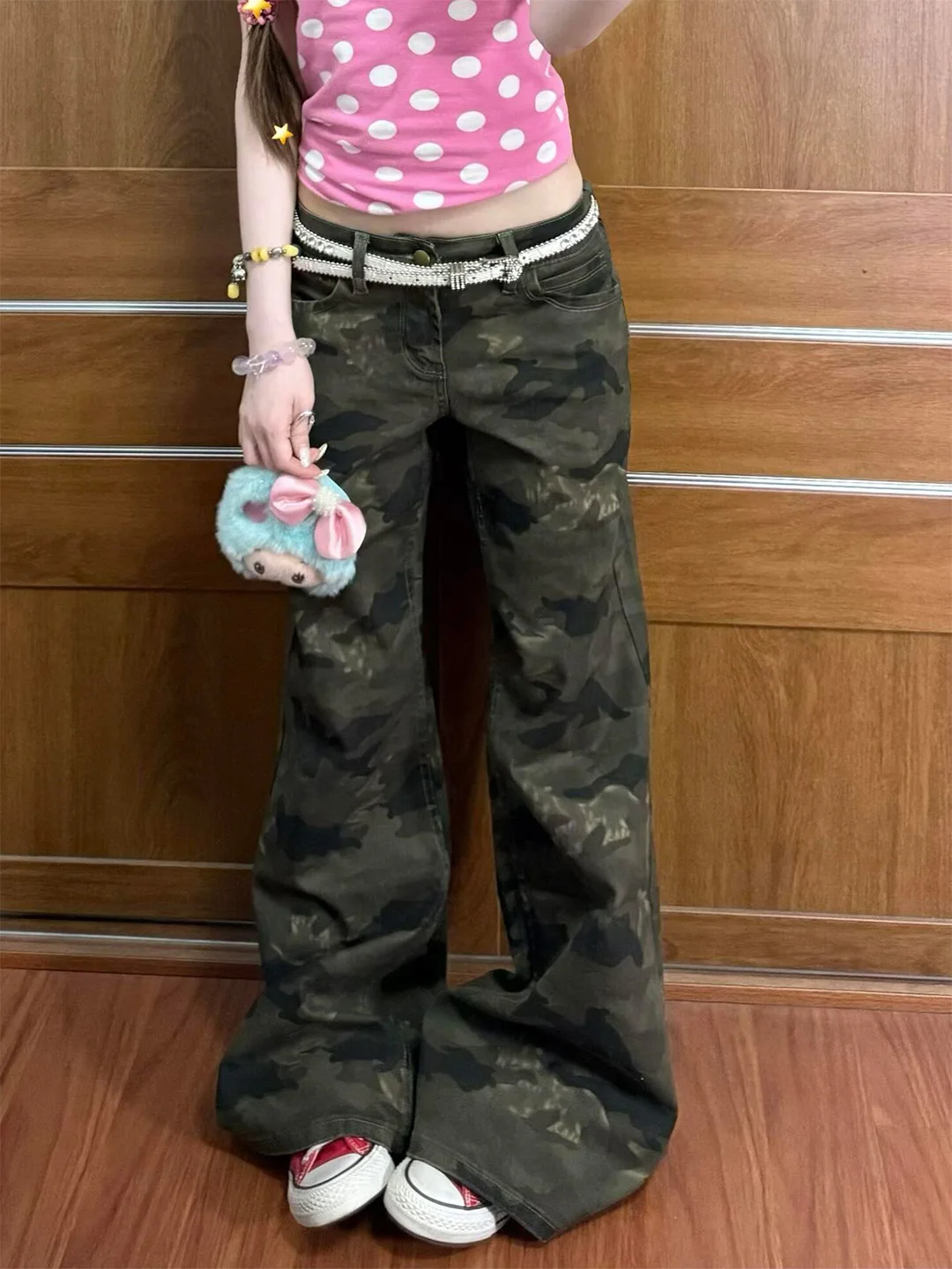 

American Style High Waist Loose Fit Slimming Summer 2026 Casual Camouflage Wide Leg Jeans Thin Denim Pants Floor Length