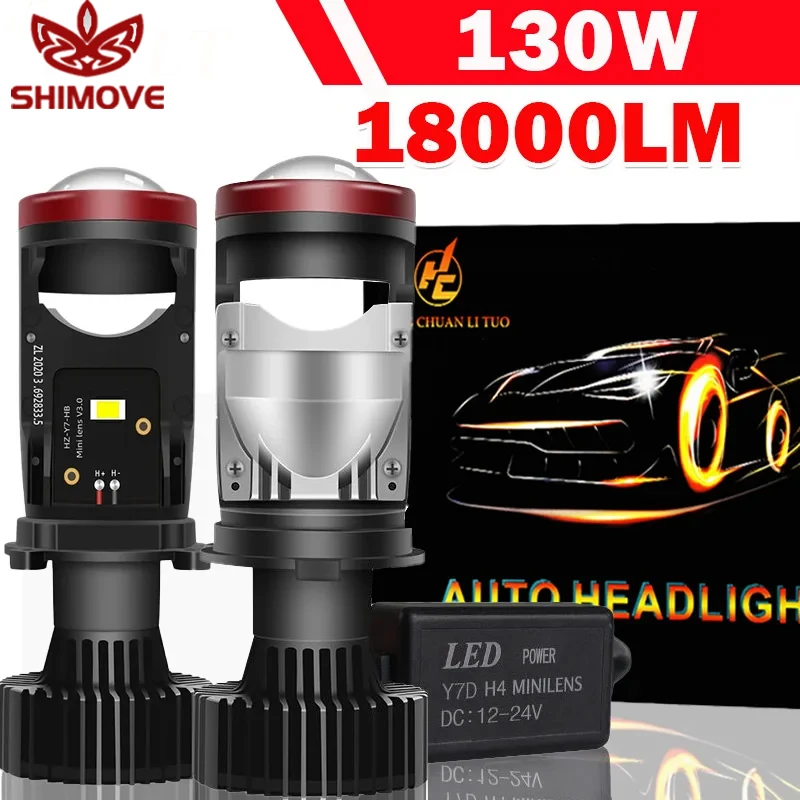 H4 LED Projector Mini Lens Auto H4 Bi-LED Headlight Bulbs Kit Conversion High Beam Low Beam Headlight 130W Turbo Fan Car Light