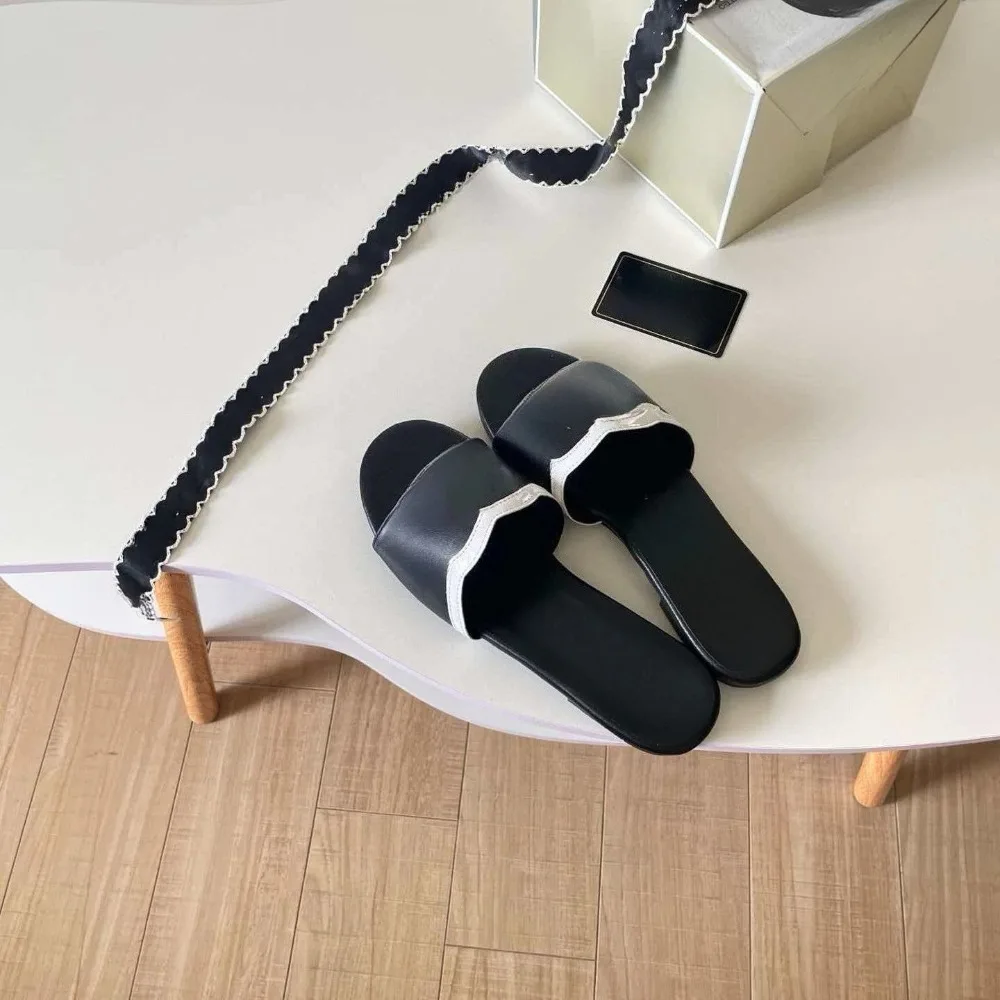 

2026 Summer New Women's Letter Flat Slides Casual Denim Sandals Single Strap Slippers Trendy Beach Shoes All-Matching