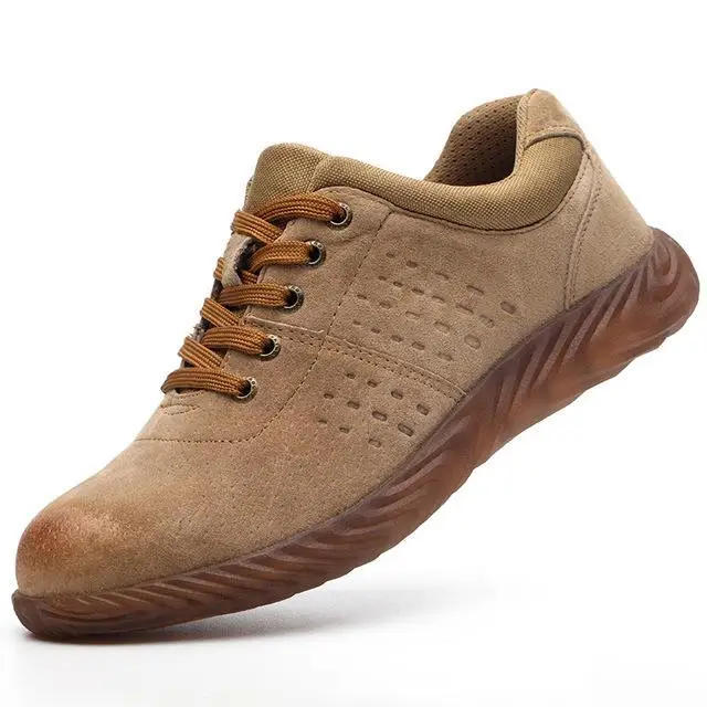 Men's Safety Shoes Genuine Leather Light Weight Anti Crush Slip Resistant Breathable Waterproof Protection Shoes for Labor Use