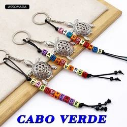 Letter Cape Verde KeyChain For Caboverdiano Women Men Gift Turtle Pendant Key Chain Characteristic CABO VERDE Chaveiro ASSOMADA