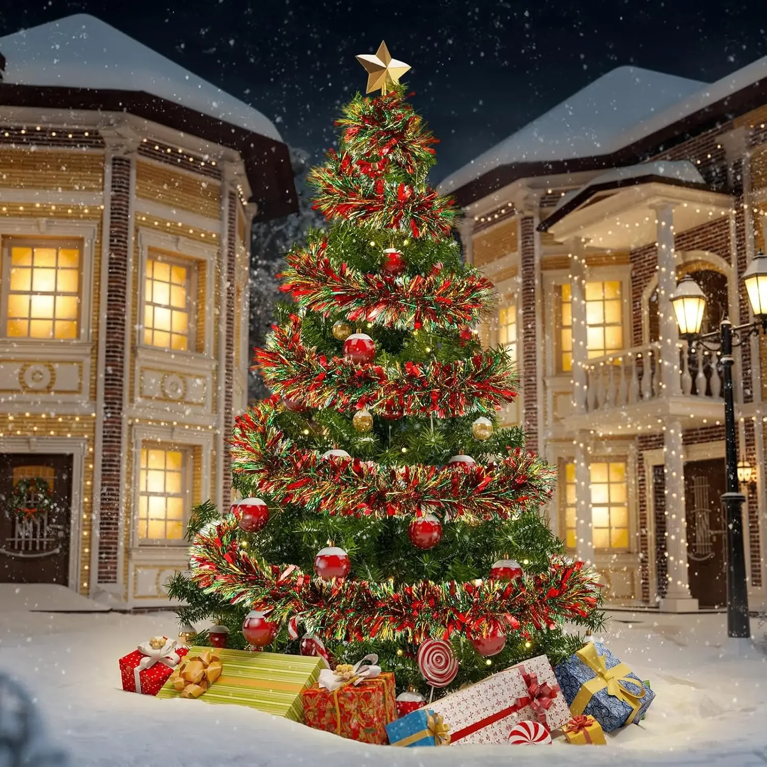 5 متر/16FT عيد الميلاد بهرج جارلاند شجرة عيد الميلاد جارلاند زينة معدنية بهرج بريق جارلاند للداخلية في الهواء الطلق عطلة الطرف #6