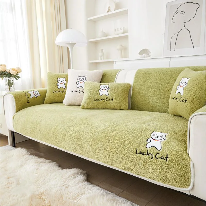 Wool Sofa Cushion Wholesale Simple Modern Plush Padded Cushion Autumn and Winter Lamb Wool Non-slip Sofa Cover