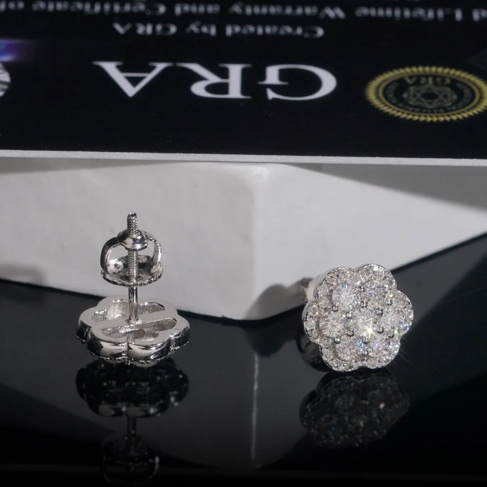 

S925 Silver Moissanite Stud Earrings 925 Sterling Silver Moissanite Stud Earrings for Women Round 10mm Floral Hip Hop Trendy