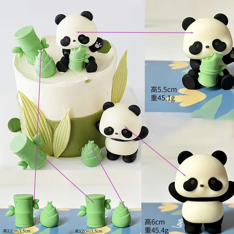 1set Cute Panda Cake Toppers Bamboo Panda Cake Decor Boy Girl Happy Birthday Party Decoration Baby Shower Supplies Kids Gift