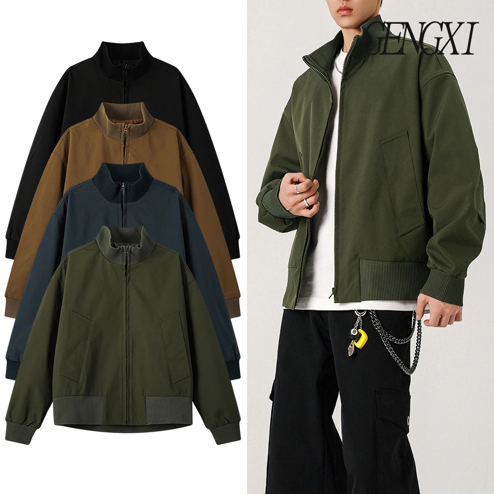 

Autumn and winter new Clean Fit short aviator jacket Japanese retro men's slash pockets splicing jacket stand-up collar jacket
