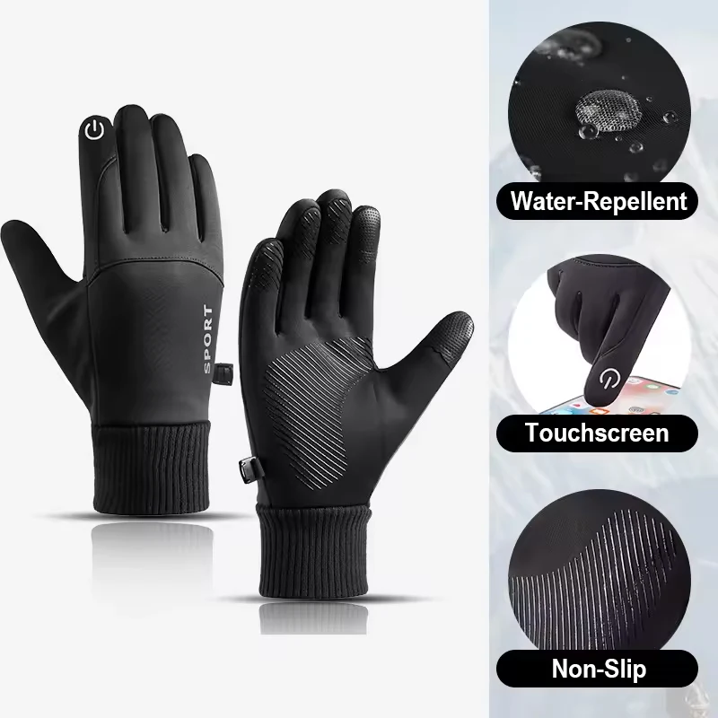 

Зимние теплые спортивные мужские перчатки для езды на велосипеде с сенсорным экраном для вождения, лыж, ветрозащитные уличные водоотталкивающие нескользящие флисовые женские перчатки