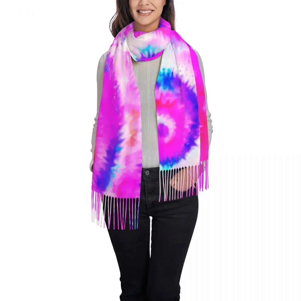 Warm Soft Scarf Autumn Ombre Tie Dye Shawl Wraps Rainbow Swirl Graphic Bufanda Mujer Unisex Luxury 2024 Scarves Wraps