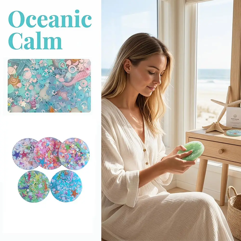Ocean Themed Sensory Stress Relief Toy Silicone Pad with Marine Fillers Calming Fidget Toy for Anxiety Relief & Craft Projects