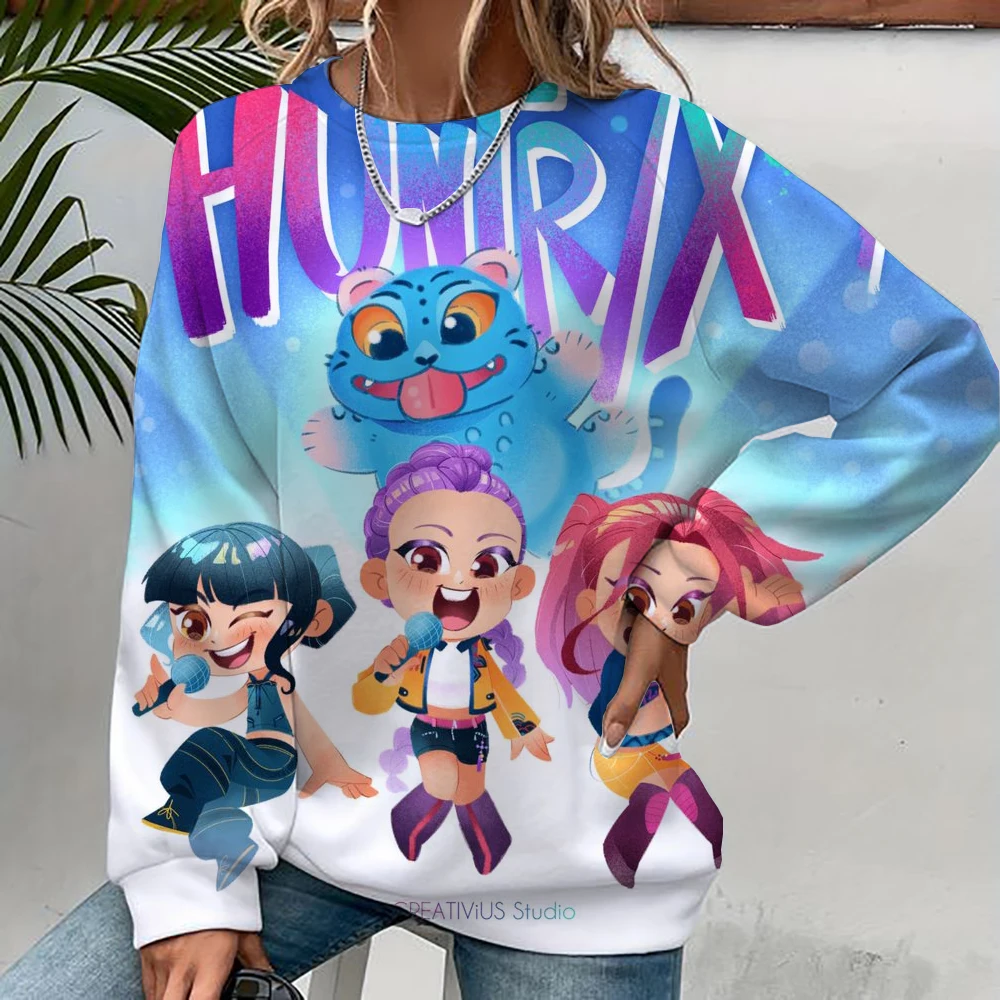 Anime K-Pop Demon Hunters Felpa con cappuccio Harajuku Hip Hop Pullover Top Felpa Alfabeto abbigliamento sportivo Tendenze della moda