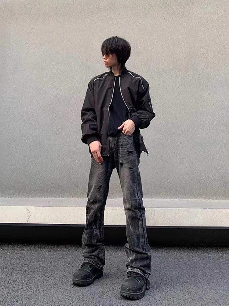 

Cleanfit Men's Vintage American Waed Jeans Distred Straight Leg Micro Flared Pants Low Waist Zipper Fly Youthful Trend