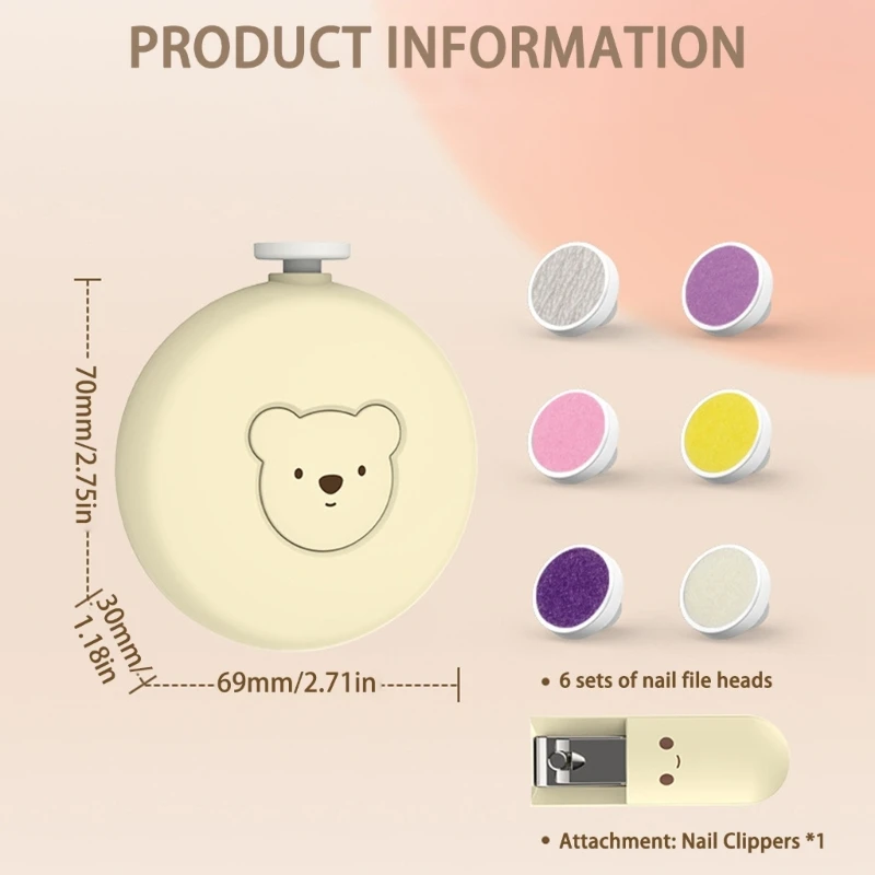 J15U مطحنة أظافر كهربائية للرضع مع 6 رؤوس تلميع عملية آمنة سهلة الاستخدام بيد واحدة أداة تشذيب أظافر الأطفال #6