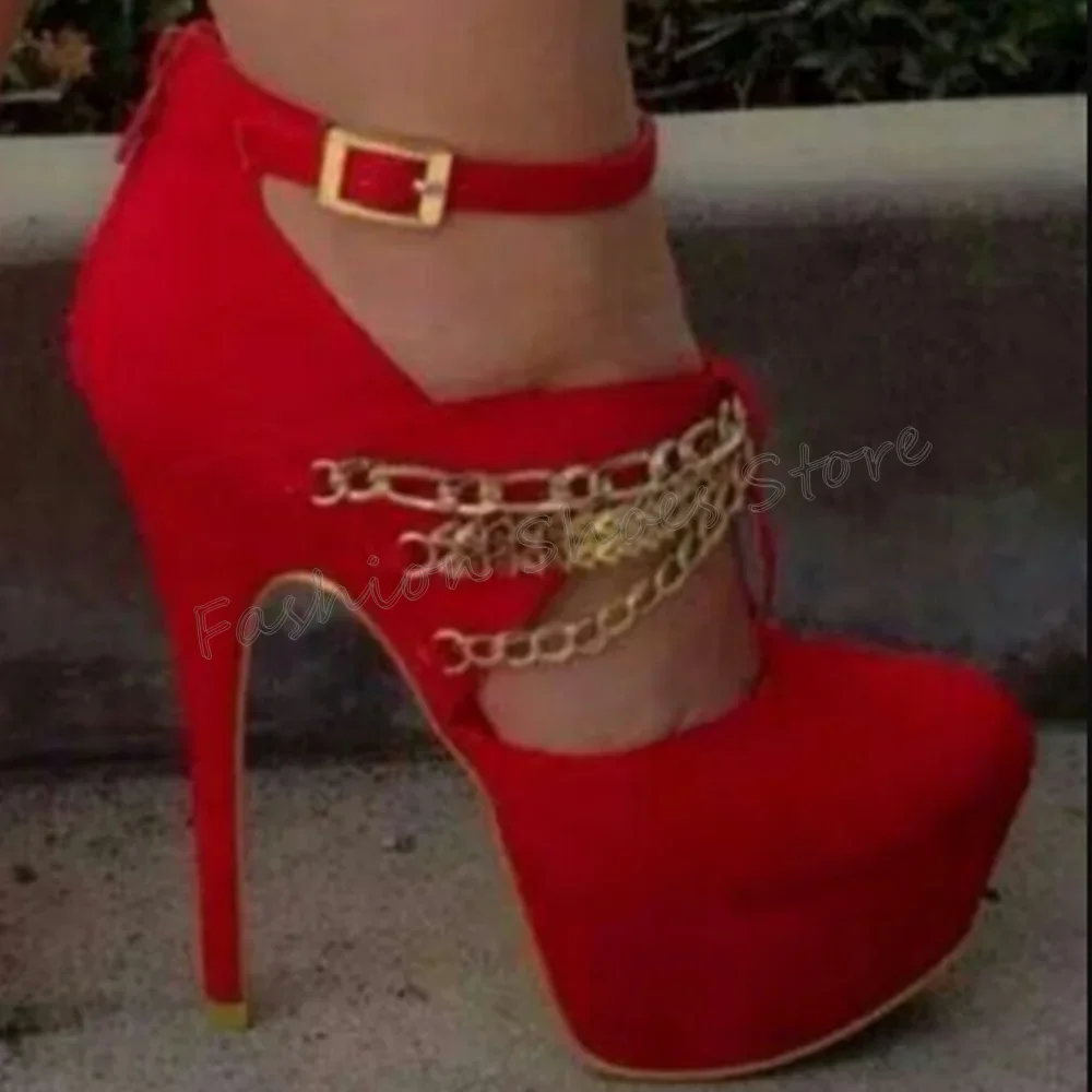 

Red Chain Decor Back Zipper Pumps Platform Stilettos High Heels High Heel Shoes for Women Heels 2025 New Zapatos Para Mujere