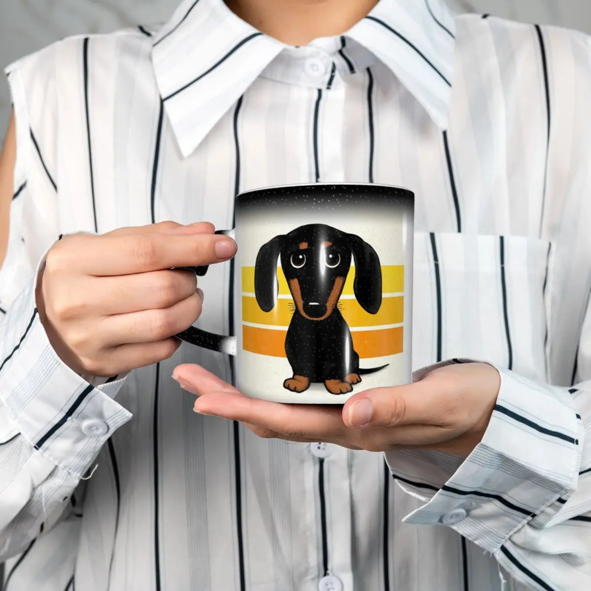

Черно-коричневая кружка с гладким покрытием такса, мультяшная собака, забавные керамические кофейные чашки, чайные кружки, чашка для молока, посуда для напитков, подарок для женщины и мужчины