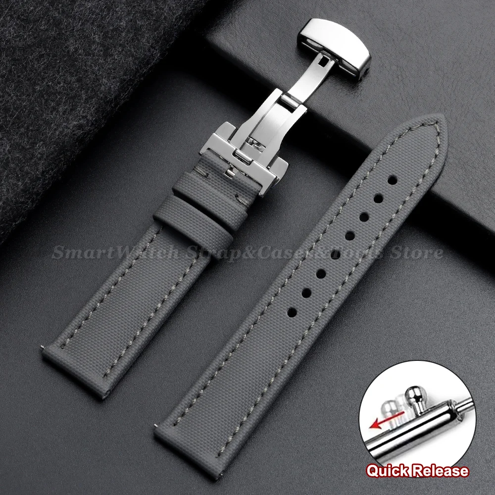 18/19/20/21/22mm Business Segeltuch-Uhrenarmband für Omega mit Schmetterlingsverschluss, Wasserdichtes Armband für Seiko mit Schnellverschluss – Detail 19