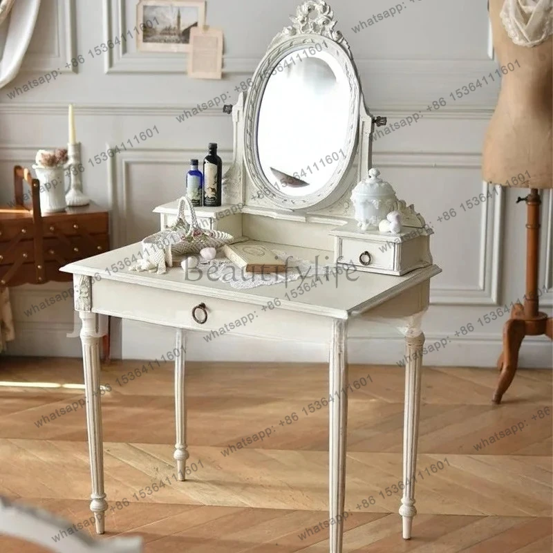 

American country solid wood small apartment bedroom dresser, French engraved modern dressing table
