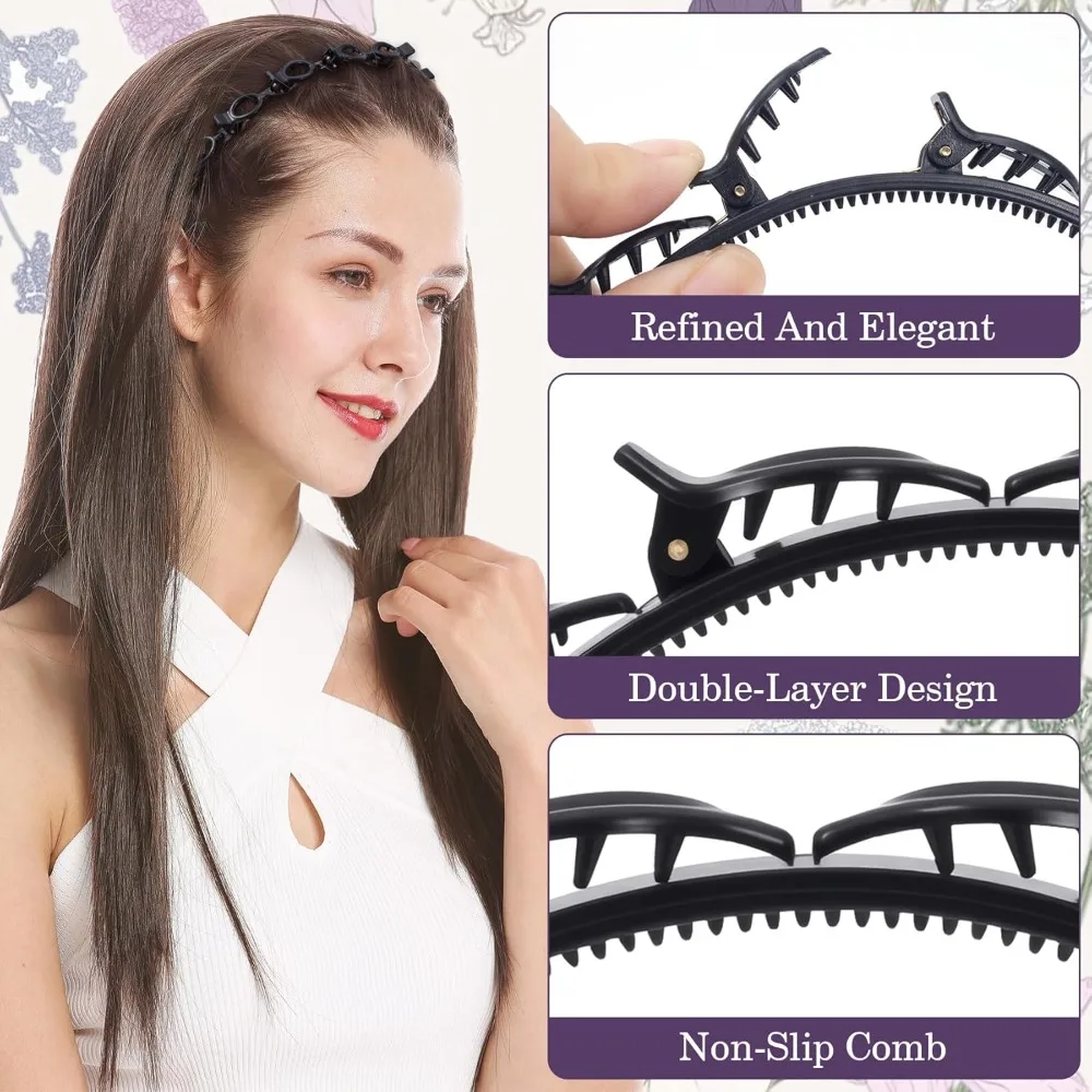 8PCS 90s Butterfly Hair Clips Hairpin Black Brown Headband for Women Braided Weave Bangs Clip Non-Slip Hair Bands Accessories