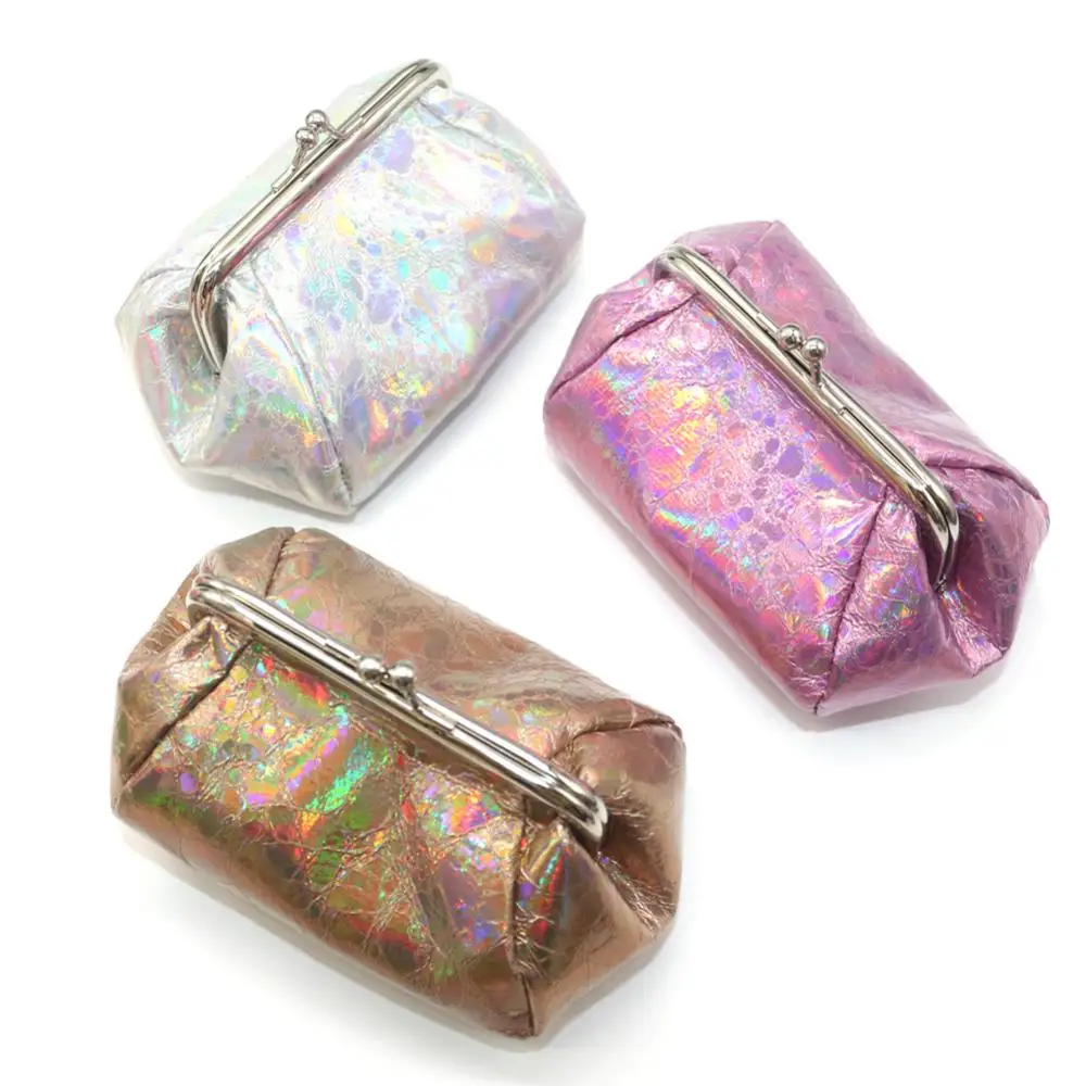 Portamonete donna moda portamonete colorato Lady Laser Holographic Kiss Lock pochette portamonete piccolo portamonete quadrato