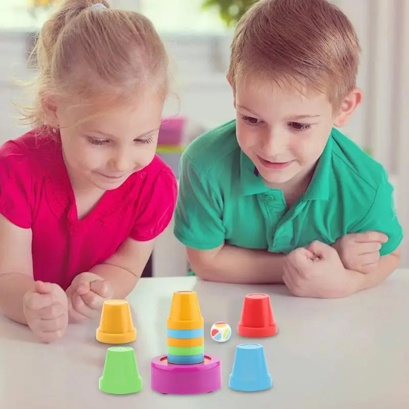 เกมซ้อนถ้วยสําหรับเด็ก เกมซ้อนสีสันสดใส Interactive Speeding Cups Multifunctional Quick Cups Game ถ้วยการศึกษา