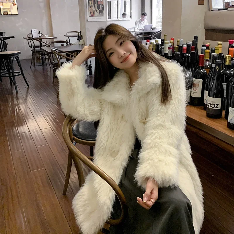 Fox Fur Coat White Female Winter Stand Collar Thickened Soft Plush Coat Faux Thick Warm Fur Full Sleeve Jackets for Women Casual