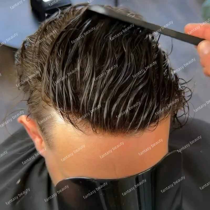 

Men's Ultra-Thin 0.1mm injection PU Bald Spot Solution European men Hair Prosthesis toupee 130% Multi-density Replacement System