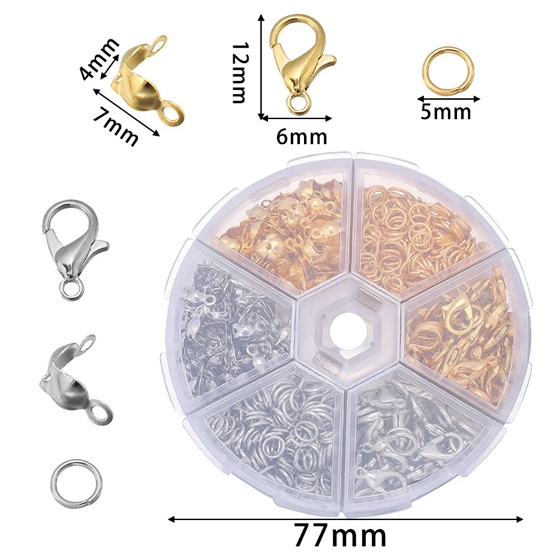 900Pcs Jewelry Making Kits Lobster Clasp Open Jump Rings End Crimps Beads Box Handmade Bracelet Necklace Findings