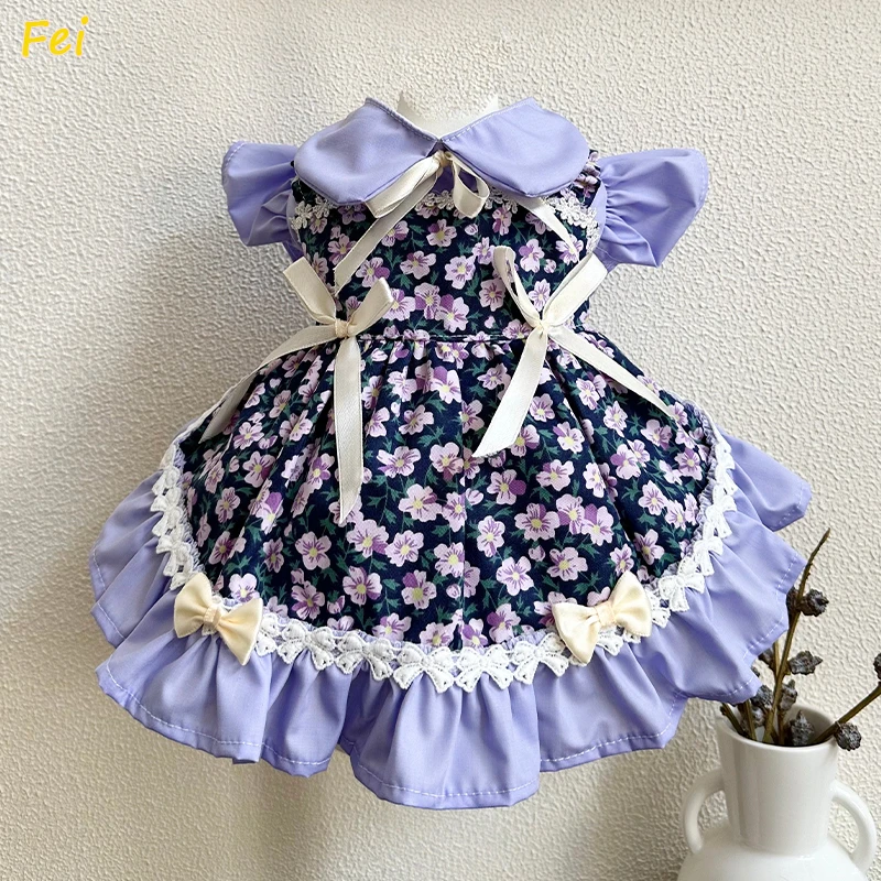 

French Style Pet Dress Breathable Lace Ruffle Skirt for Small Dogs Cats, Floral Princess Gown Puppy Kitten Clothes Spring Summer