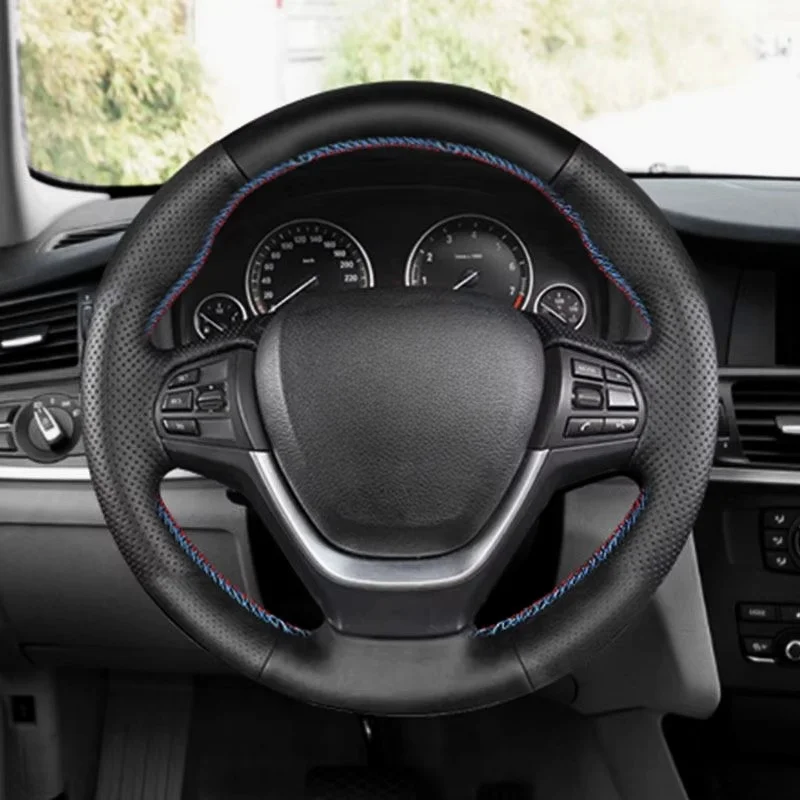 

Perforated Leather Hand-stitched Car Inner Steering Wheel Cover Trim For BMW X3 F25 2011-2016 X4 F26 2014-2016 X5 F15 2014-2018