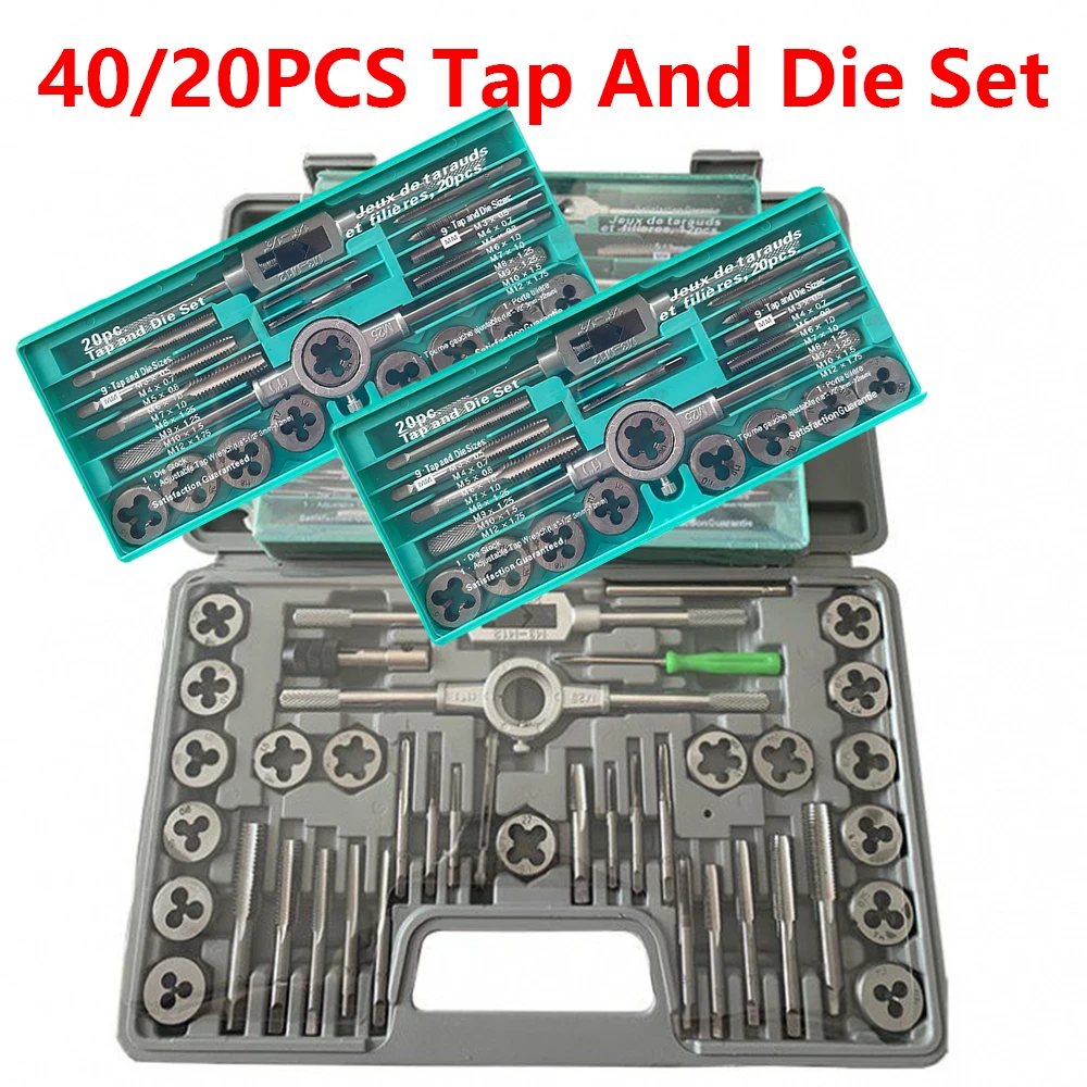 40/20 In 1 M3-M12 Male Thread Screw Threading Tool Kit Tap And Die Set Alloy Steel Female Mechanical Professional Machine Tools