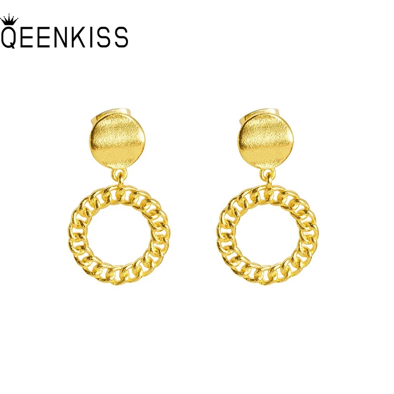 QEENKISS Round Gold Stud Earrings For Women Wholesale Wedding Party Birthday Christmas Bride Mother Girlfriend Lady Gifts EG5445