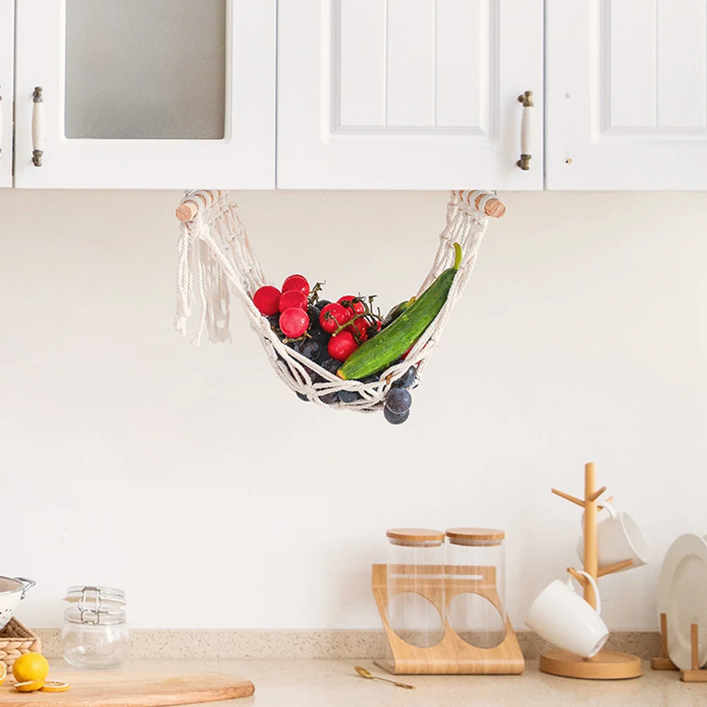 

Bohemian Hanging Basket Cotton Rope Storage Kitchen Wall Mounted Decorative Fruit Vegetable Hammock Easy Wash Natural Style