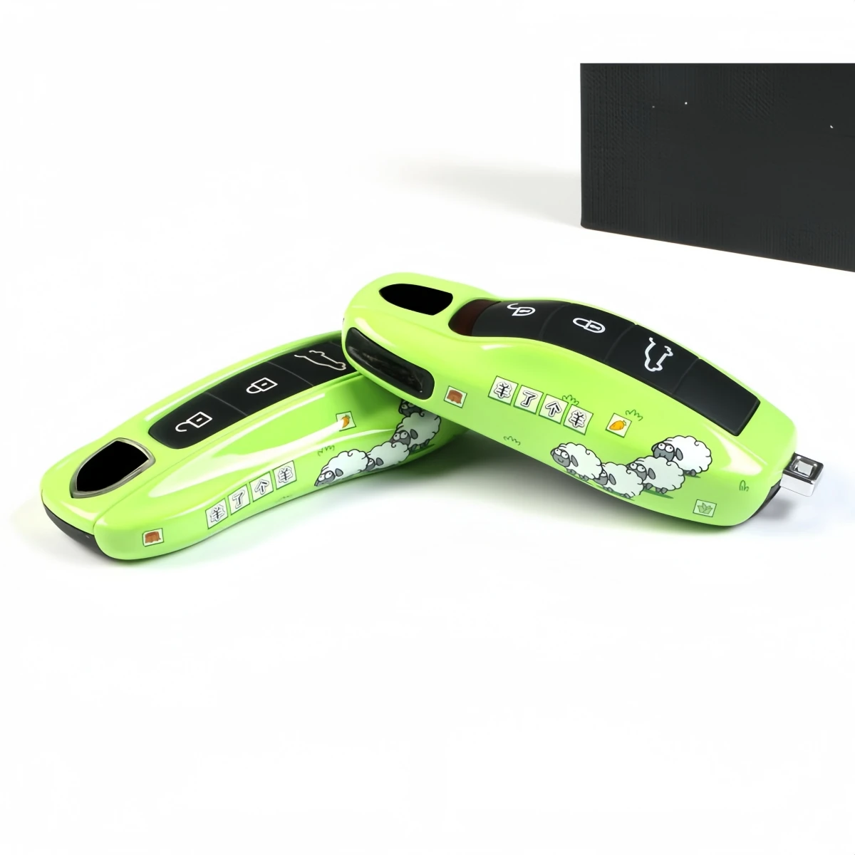 Car Key Modification Protective Case with Zodiac Sheep Pattern, Suitable for Porsche Macan/Panamera/718/Cayenne/911, Green Sheep Key Case Protective Cover