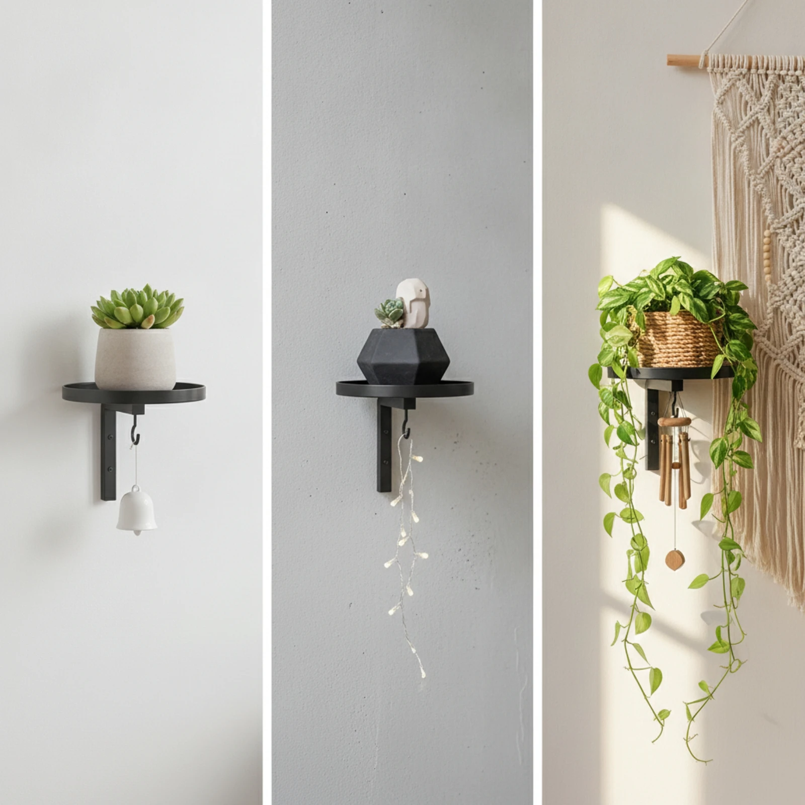 3 Pieces Wall Plant Shelf with Hook Space-Saving Plant Shelf with Hooks Compact Modern for Homeowners, Living Room, Balcony