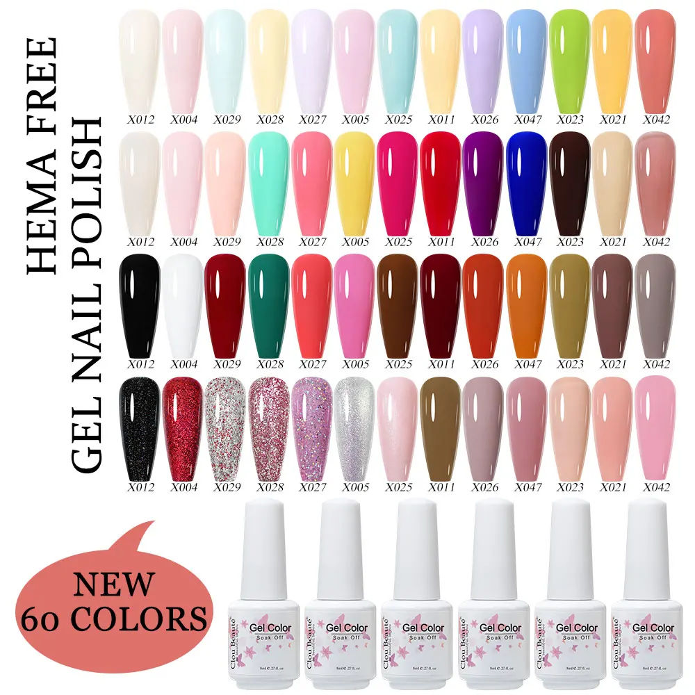 Clou Beaute Hema Free Gel Nail Polish 8ml UV Color Nail Art Summer Nail Polish Led Esmalte Gel Varnish 60 Colors for You Choose