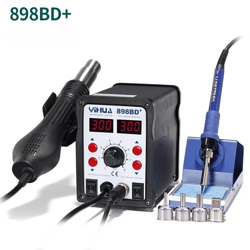 

YIHUA 898BD+ 2 in 1 Digital Display Hot Air Desoldering Station Electric Iron Heat Gun improve from 878 and 898 series.