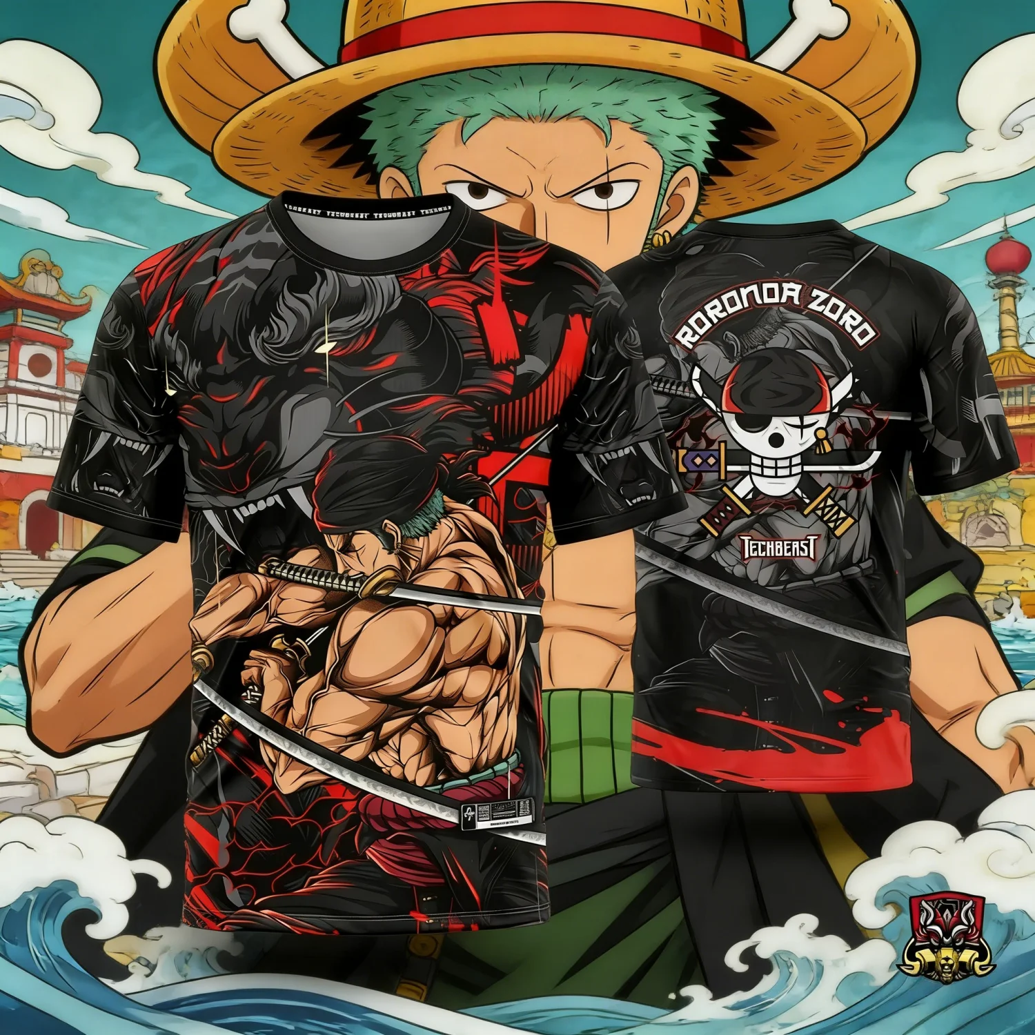 2026 Summer One Piece Luffy Retro Cosplay T-shirt Men's Oversized 3D Printed Short-sleeved Family Unisex Children's Sports Shirt