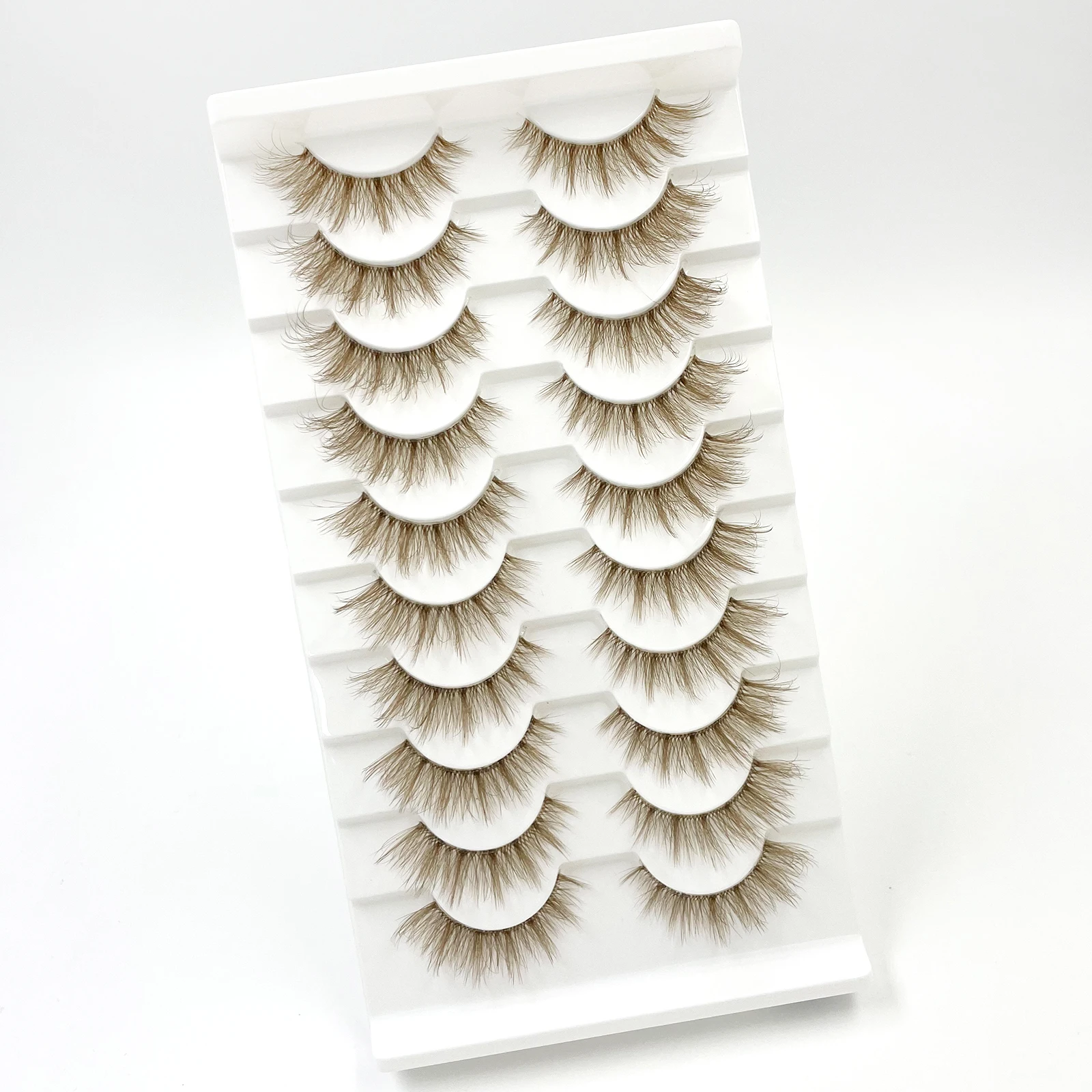 10 Pairs C-05 Brown Fluffy Strip False Eyelashes 5-13mm Layered Natural Volume Fake Lashes Reusable Eye Lashes Makeup