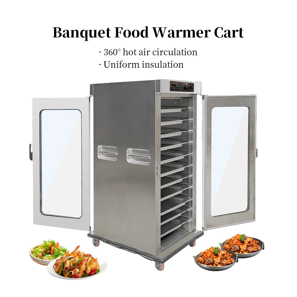 11 Layers Commercial Back+front Double Glass Door Food Warmer Cart Stainless Steel Hotel Restaurant Food Insulation Cabinet