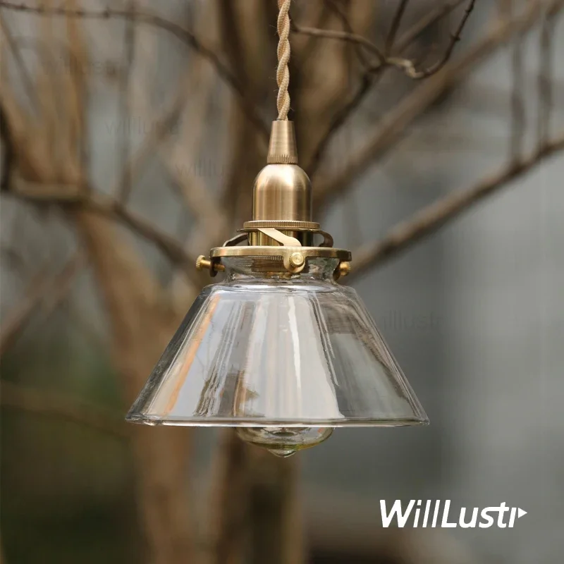 Mouth Blown Glass Brass Pendant Lamp Handmade Clear Transparent White Ribbed Ceiling Chandelier Suspension Hanging Lighting